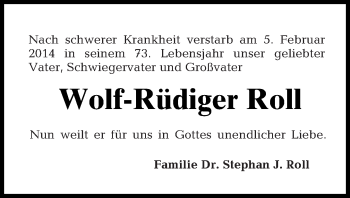 Traueranzeige von Wolf-Rüdiger Roll von Tagesspiegel