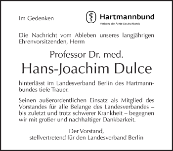 Traueranzeige von Hans-Joachim Dulce von Tagesspiegel