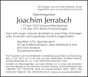 Traueranzeige von Joachim Jerratsch von Tagesspiegel