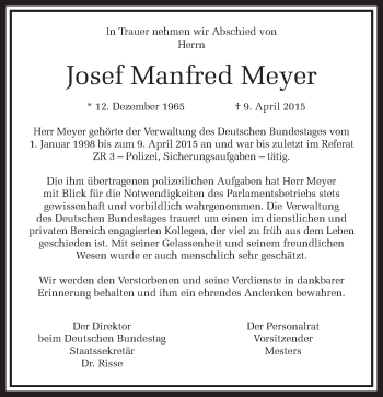 Traueranzeige von Josef Manfred Meyer von Tagesspiegel