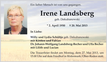 Traueranzeige von Irene Landsberg von Tagesspiegel