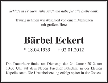 Traueranzeige von Bärbel Eckert von Tagesspiegel