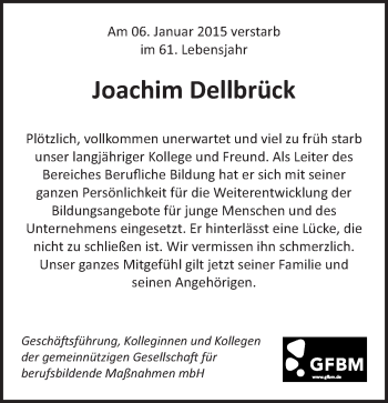 Traueranzeige von Joachim Dellbrück von Tagesspiegel