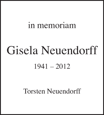 Traueranzeige von Gisela Neuendorff von Tagesspiegel