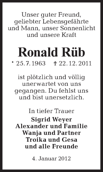 Traueranzeige von Ronald Rüb von Tagesspiegel