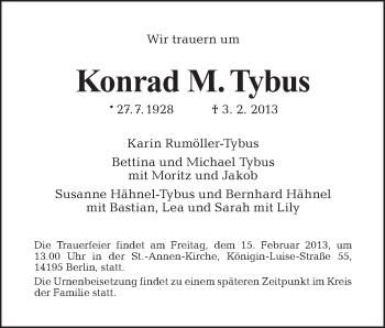 Traueranzeige von Konrad M. Tybus von Tagesspiegel