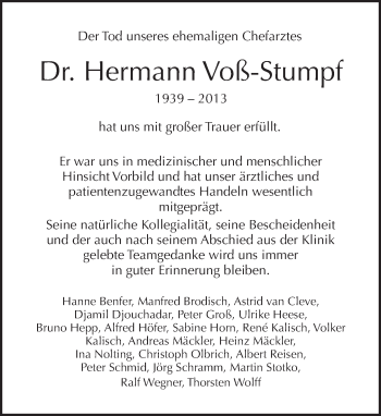Traueranzeige von Hermann Voß-Stumpf von Tagesspiegel