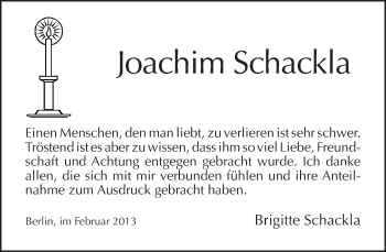 Traueranzeige von Joachim Schackla von Tagesspiegel