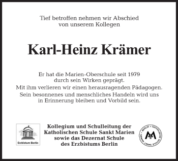 Traueranzeige von Karl-Heinz Krämer von Tagesspiegel
