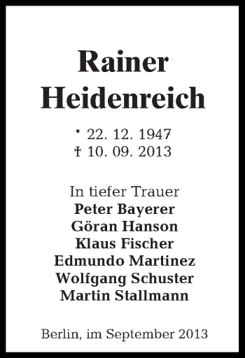 Traueranzeige von Rainer Heidenreich von Tagesspiegel