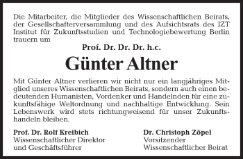 Traueranzeige von Günter Altner von Tagesspiegel