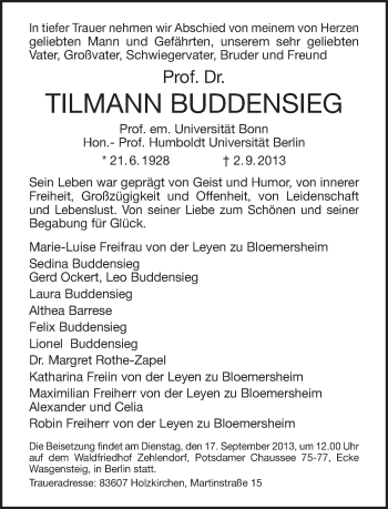 Traueranzeige von Tilmann Buddensieg von Tagesspiegel
