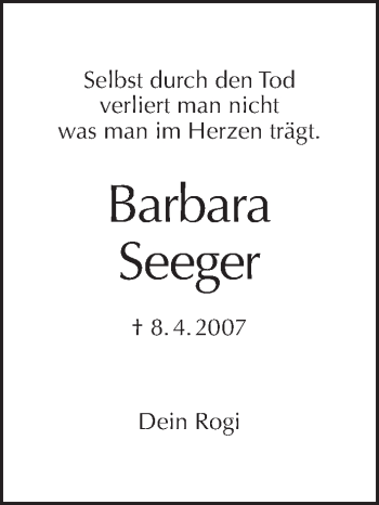 Traueranzeige von Barbara Seeger von Tagesspiegel