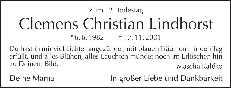  Traueranzeige für Clemens Christian Lindhorst vom 17.11.2013 aus Tagesspiegel