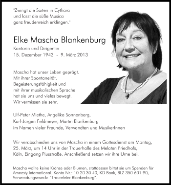 Traueranzeige von Elke Mascha Blankenburg von Tagesspiegel