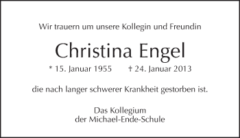 Traueranzeige von Christina Engel von Tagesspiegel