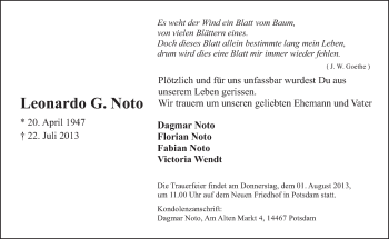 Traueranzeige von Leonardo Noto von Tagesspiegel