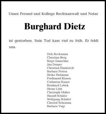 Traueranzeige von Burghard Dietz von Tagesspiegel