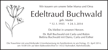 Traueranzeige von Edeltraud Buchwald von Tagesspiegel