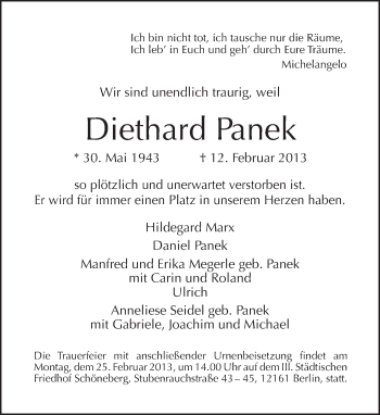 Traueranzeige von Diethard Panek von Tagesspiegel