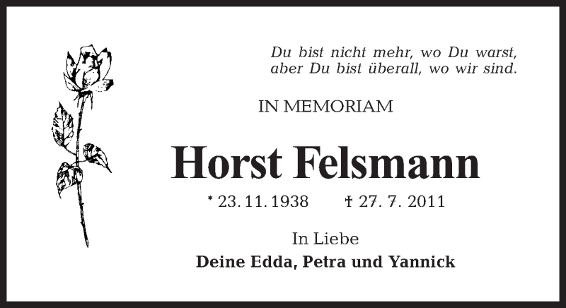  Traueranzeige für Horst Felsmann vom 28.07.2013 aus Tagesspiegel