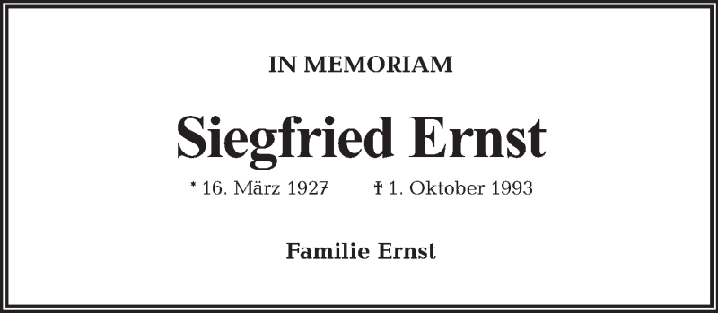  Traueranzeige für Siegfried Ernst vom 01.10.2013 aus Tagesspiegel