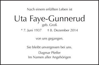 Traueranzeige von Uta Faye-Gunnerud von Tagesspiegel