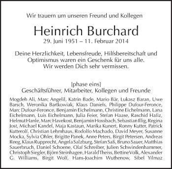 Traueranzeige von Heinrich Burchard von Tagesspiegel