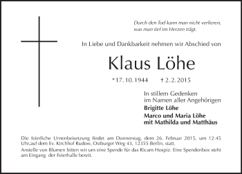 Traueranzeige von Klaus Löhe von Tagesspiegel