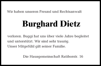 Traueranzeige von Burghard Dietz von Tagesspiegel