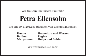 Traueranzeige von Petra Ellensohn von Tagesspiegel