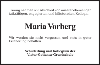 Traueranzeige von Maria Vorberg von Tagesspiegel