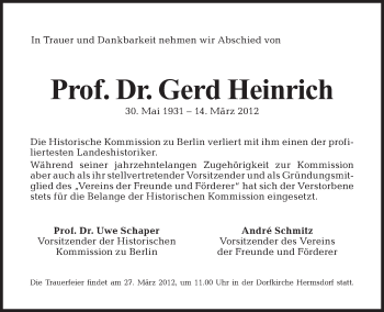 Traueranzeige von Gerd Heinrich von Tagesspiegel