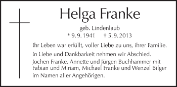 Traueranzeige von Helga Franke von Tagesspiegel