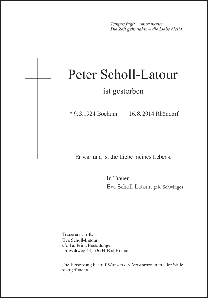  Traueranzeige für Peter Scholl-Latour vom 24.08.2014 aus Tagesspiegel