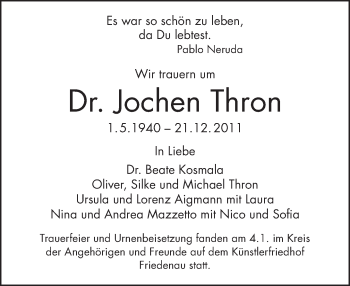 Traueranzeige von Jochen Thron von Tagesspiegel