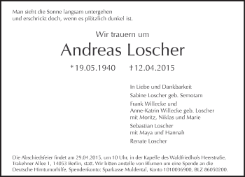 Traueranzeige von Andreas Loscher von Tagesspiegel