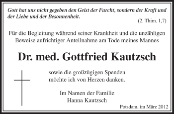 Traueranzeige von Gottfried Kautzsch von Tagesspiegel