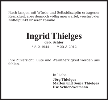 Traueranzeige von Ingrid Thielges von Tagesspiegel