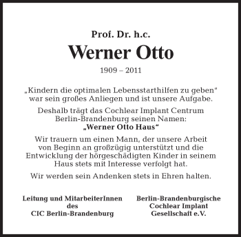 Traueranzeige von Werner Otto von Tagesspiegel