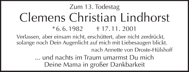  Traueranzeige für Clemens Christian Lindhorst vom 17.11.2014 aus Tagesspiegel