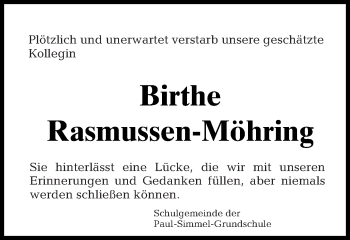 Traueranzeige von Birthe Rasmussen-Möhring von Tagesspiegel