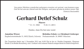 Traueranzeige von Gerhard Detlef Schulz von Tagesspiegel