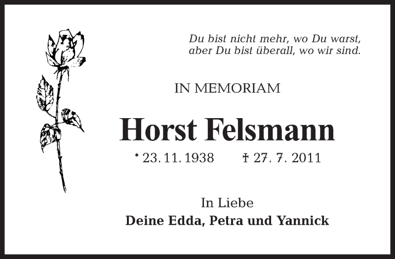  Traueranzeige für Horst Felsmann vom 29.07.2012 aus Tagesspiegel
