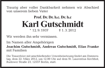 Traueranzeige von Karl Gutschmidt von Tagesspiegel