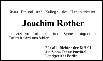 Traueranzeige von Joachim Rother von Tagesspiegel