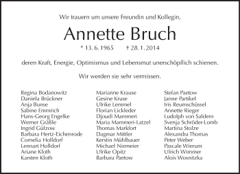 Traueranzeige von Annette Bruch von Tagesspiegel