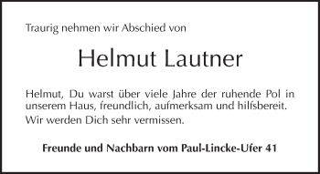 Traueranzeige von Helmut Lautner von Tagesspiegel