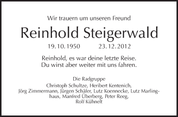 Traueranzeige von Reinhold Steigerwald von Tagesspiegel