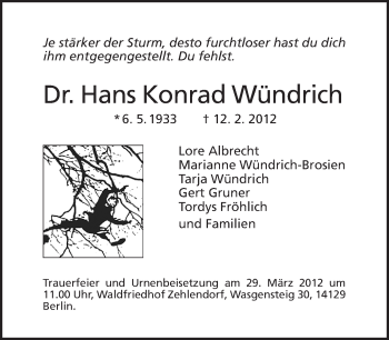 Traueranzeige von Hans Konrad Wündrich von Tagesspiegel